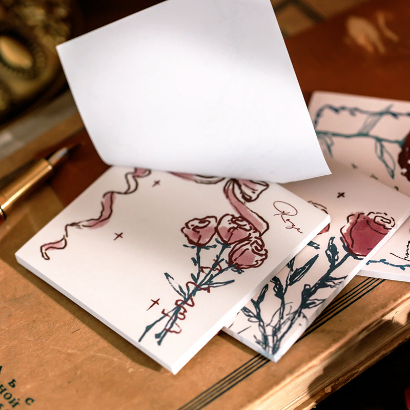 Rose Paper Notes Hand-Painted Rose Illustration Sticky Notes | Stamprints Memo Pad