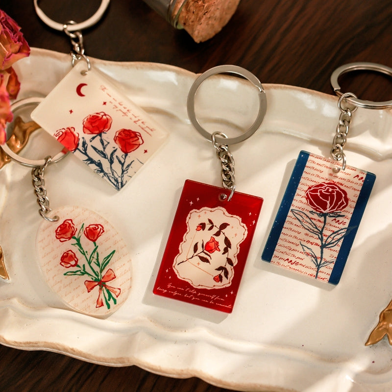 Hand-Painted Rose Key Chain  4