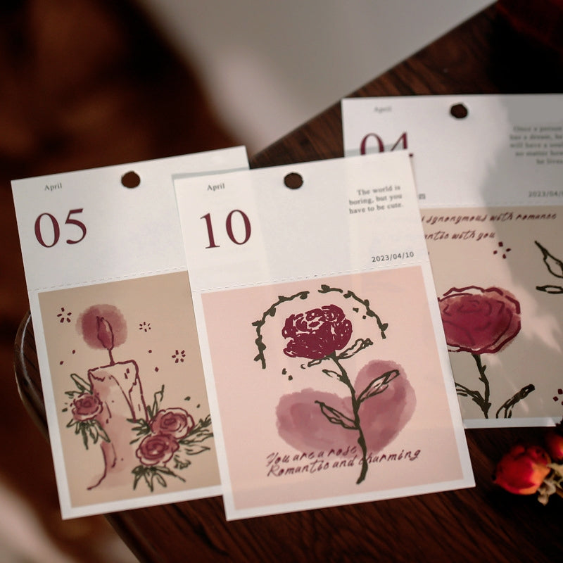 Hand-Painted Rose Mini Calendar 2