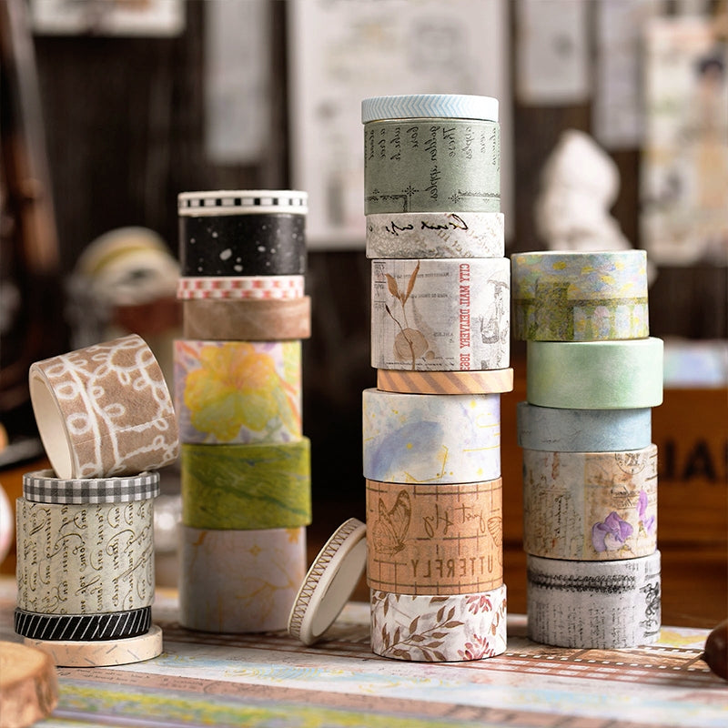 Vintage Washi Tape Set (20 rolls) - Monet, Manuscript, Divination, Book, Plant, Insect2