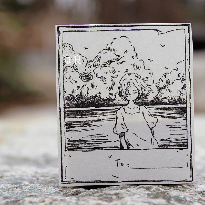 Japanese Anime Character Landscape Wooden Rubber Stamp b