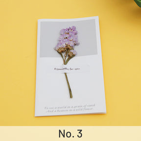 Forget-Me-Not Lavender-Dried Flower Greeting Card - Baby's Breath, Forget-Me-Not