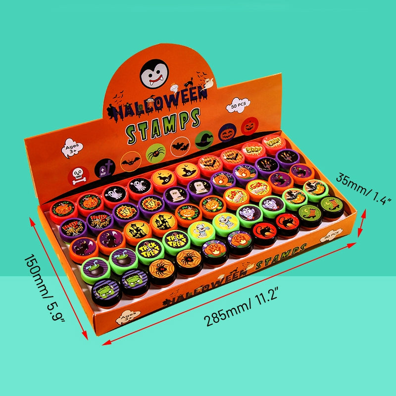 50 Pieces Halloween Assorted Stamps Kids Self-Ink Stamps (25 Different Designs