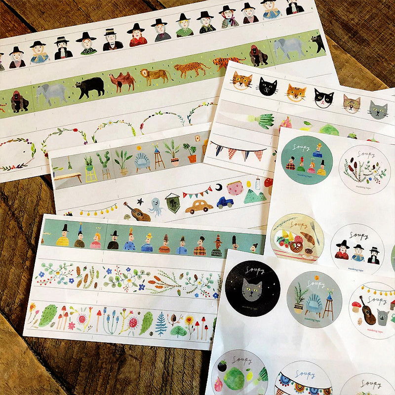 MTW-SP Soupy Tang Cartoon Plant Animal Character Washi Tape b2