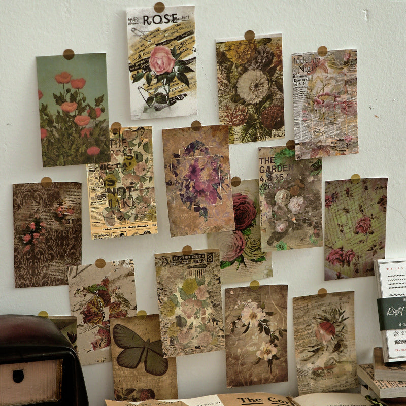 100PCS Vintage Plant Flower Character Material Paper Retro Ins Art Background Paper Decorative Diary Lable Junk 4