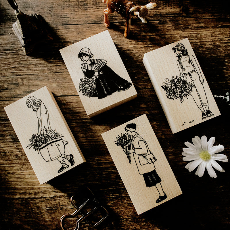 Original Korean Style Retro Girl Wooden Rubber Stamp a