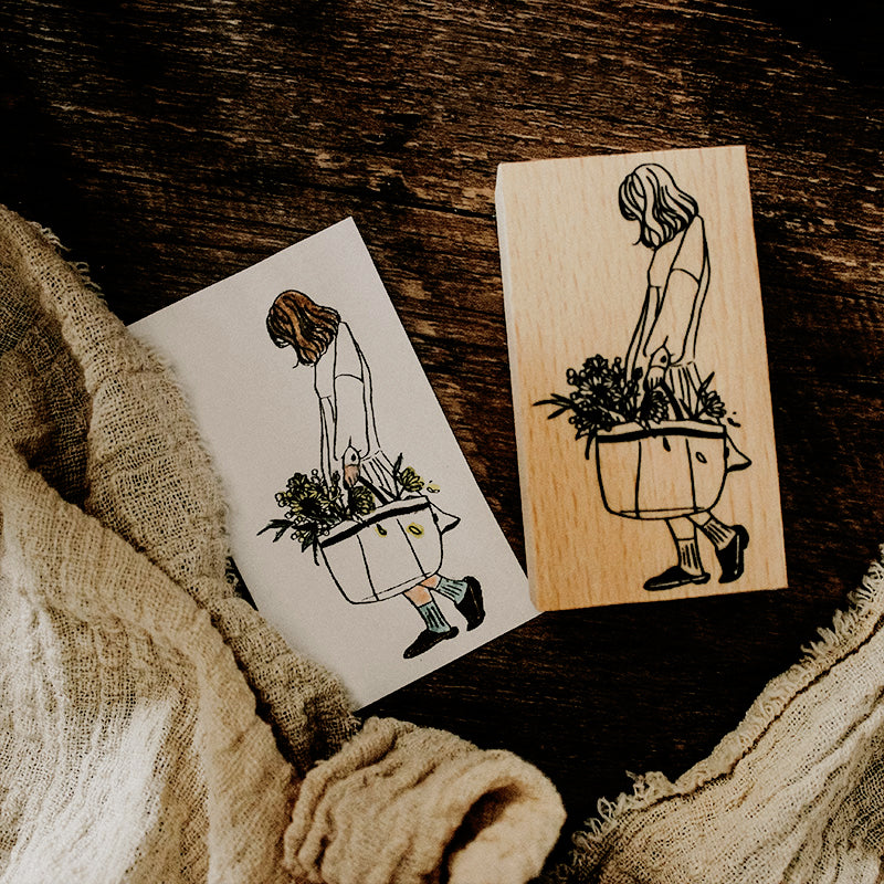 Original Korean Style Retro Girl Wooden Rubber Stamp b2
