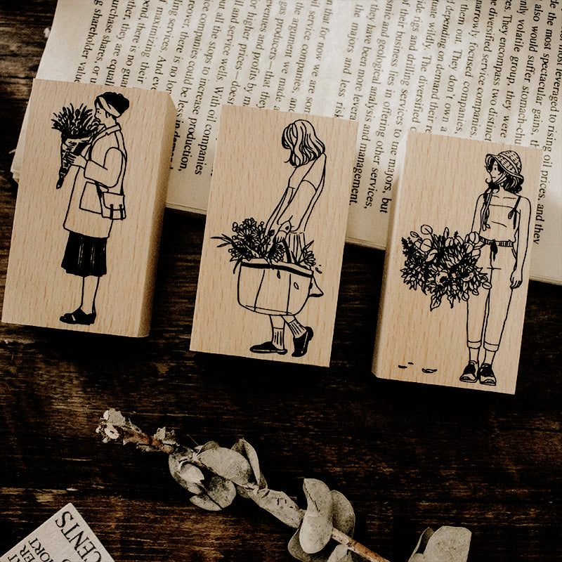 Original Korean Style Retro Girl Wooden Rubber Stamp b