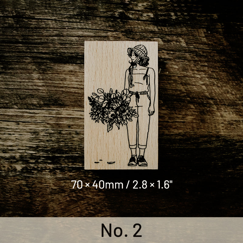 Original Korean Style Retro Girl Wooden Rubber Stamp sku-2