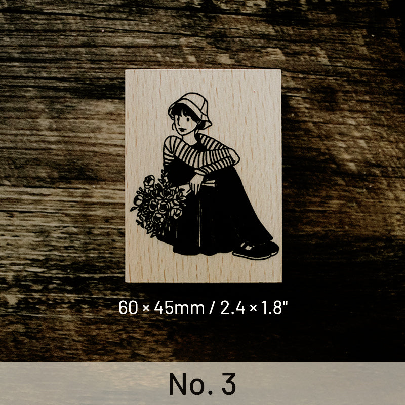 Original Korean Style Retro Girl Wooden Rubber Stamp sku-3
