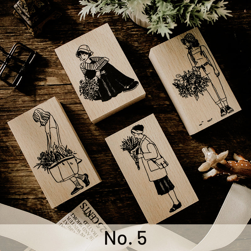 Original Korean Style Retro Girl Wooden Rubber Stamp sku-5