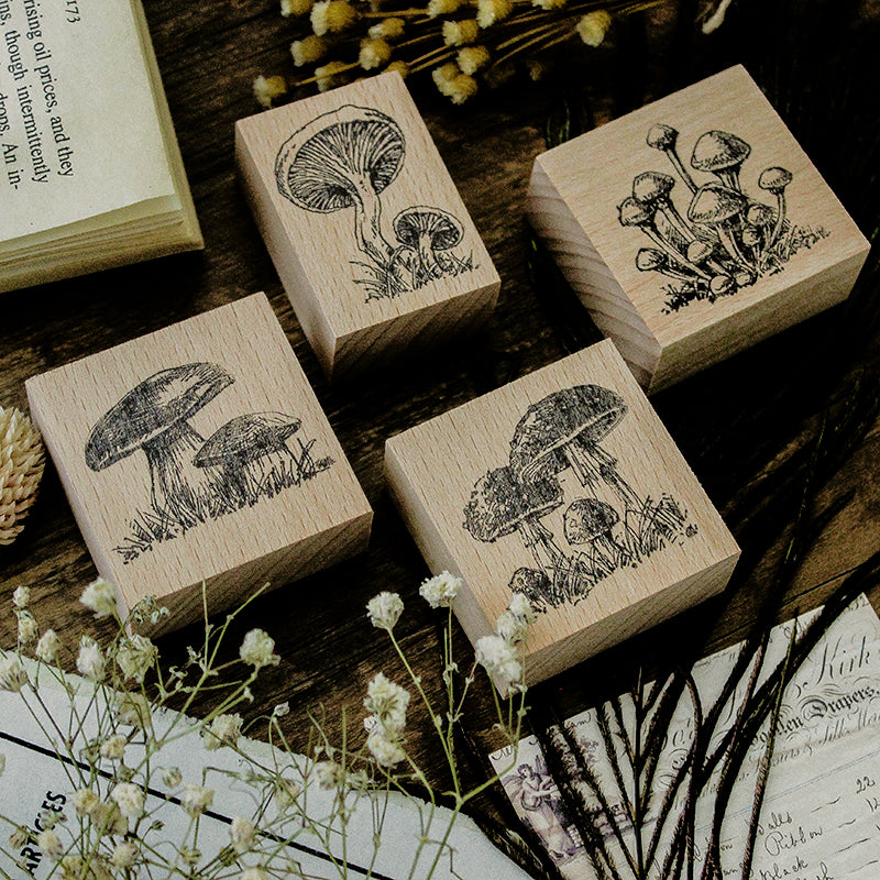 Original Mushroom Botanical Wooden Rubber Stamp a