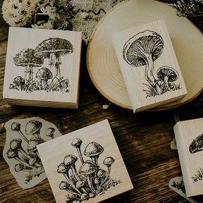 Original Mushroom Botanical Wooden Rubber Stamp b1