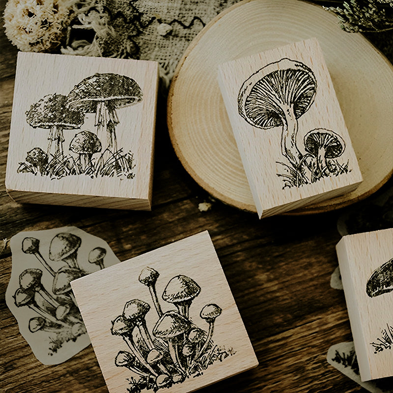 Original Mushroom Botanical Wooden Rubber Stamp b1