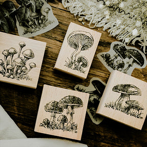 Original Mushroom Botanical Wooden Rubber Stamp b2