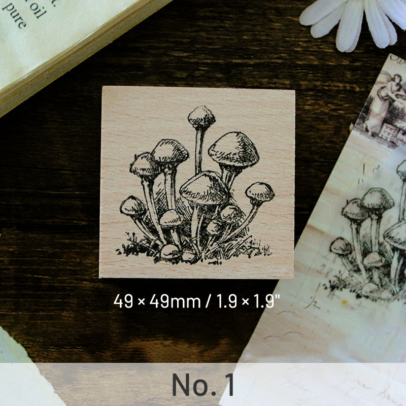 Original Mushroom Botanical Wooden Rubber Stamp sku-1