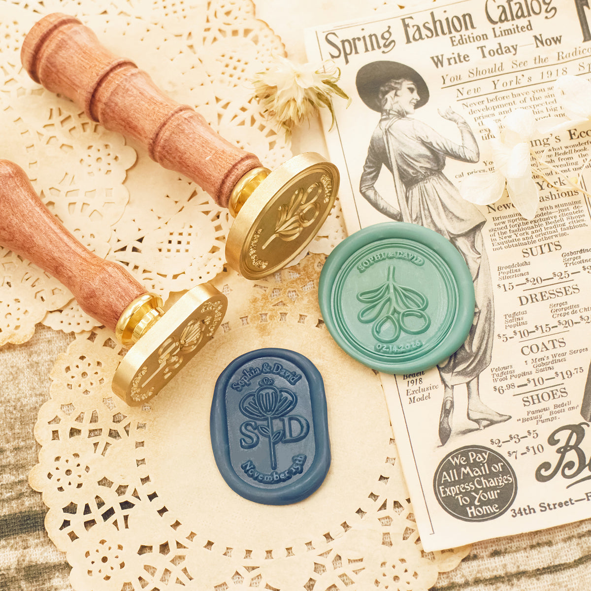Custom Wax Seal Stamp - Custom Oval Wedding Wax Seal Stamp (27 Designs)