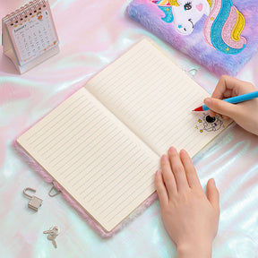 Plush Cartoon Unicorn Diary Notebook with Lock c