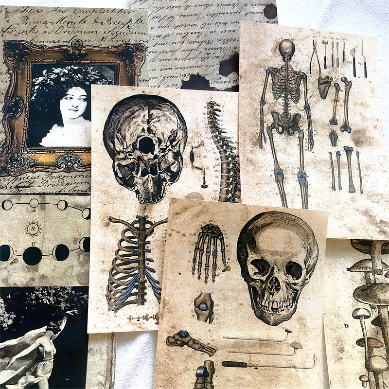 45Pcs Vintage Dark Theme Craft Paper Junk Journal Ephemera Gothic Skeleton  Anatomy DIY Album Scrapbooking Material