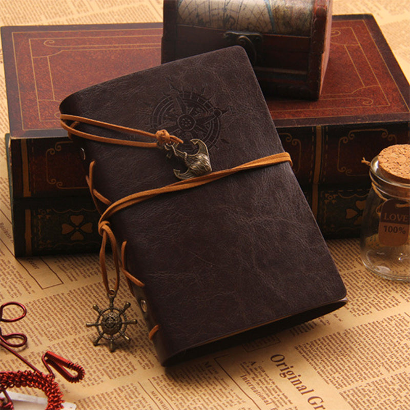 World Travel Journal, Vintage Black Leather Journal