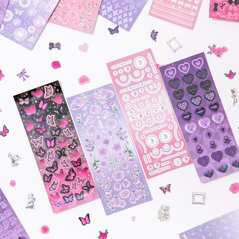 Romantic Fantasy Holographic Butterfly Floral Stickers b4