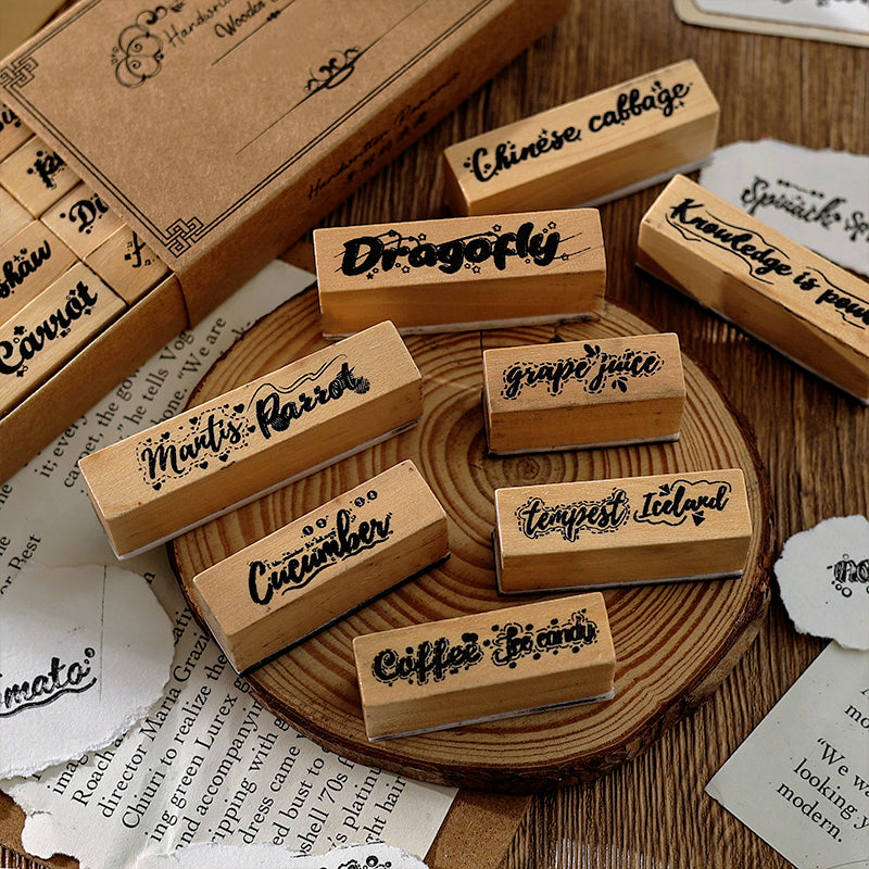Romantic Handwritten English Wooden Rubber Stamp Set b1