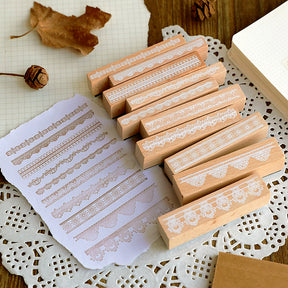 Romantic Lace Border Wooden Rubber Stamp Set b2