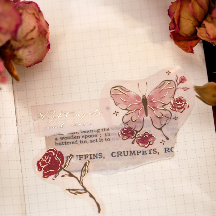 Vintage Foil Stamping Rose Washi Tape - Art Journal Deco| Stamprints