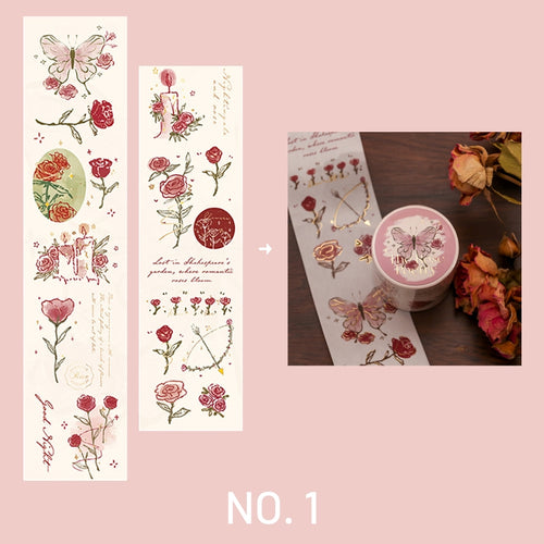 Vintage Foil Stamping Rose Washi Tape - Art Journal Deco| Stamprints