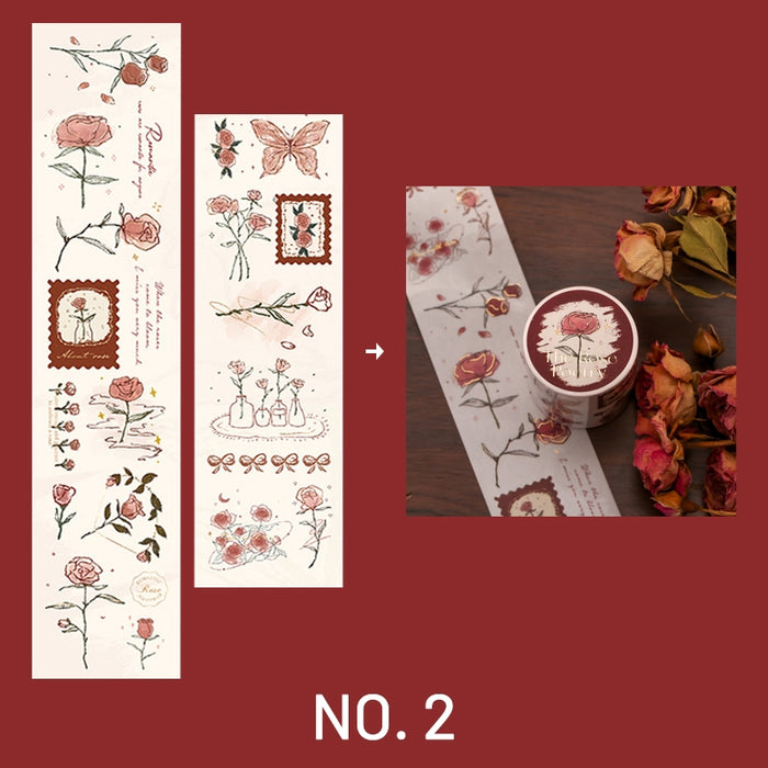 Vintage Foil Stamping Rose Washi Tape - Art Journal Deco| Stamprints