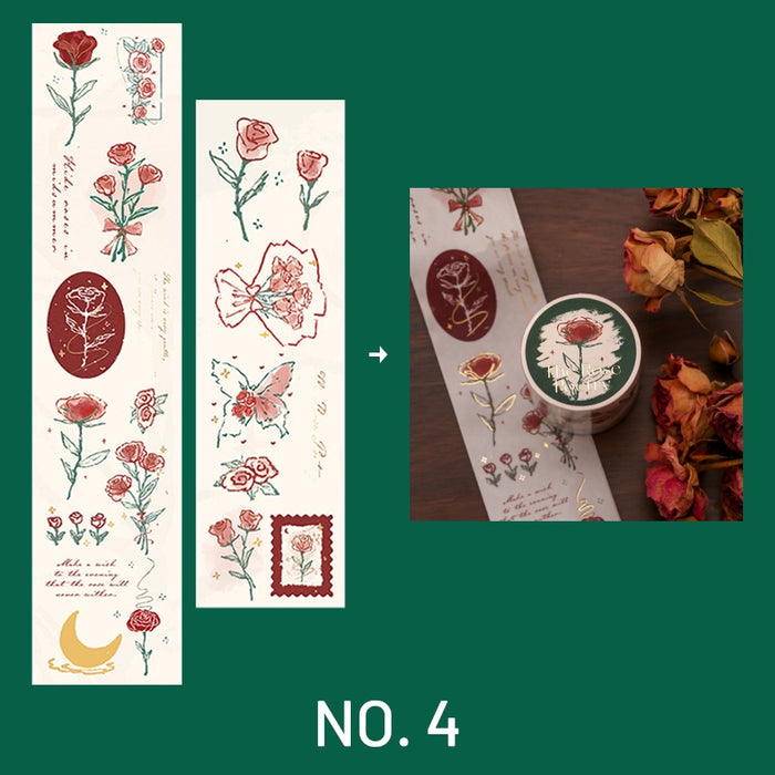 Vintage Foil Stamping Rose Washi Tape - Art Journal Deco| Stamprints