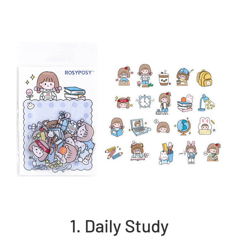 RosyPosy Cute Explosion Cartoon Rabbit Girl PET Sticker Pack sku-1