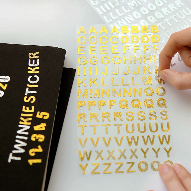 Simple Bronzing Number Alphabet PET Sticker b1