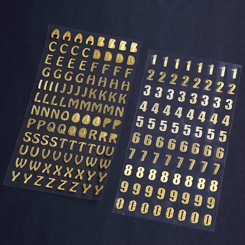 Simple Bronzing Number Alphabet PET Sticker b2-原