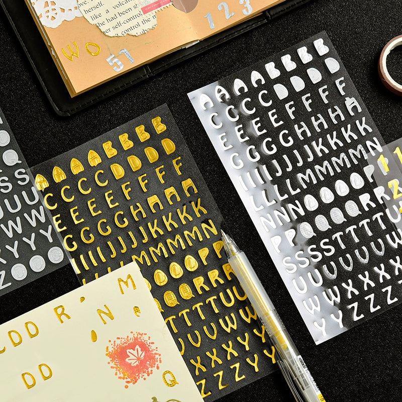 Simple Bronzing Number Alphabet PET Sticker b3