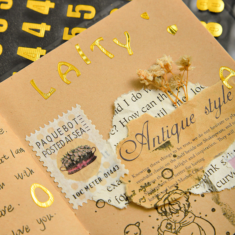 Simple Bronzing Number Alphabet PET Sticker b4