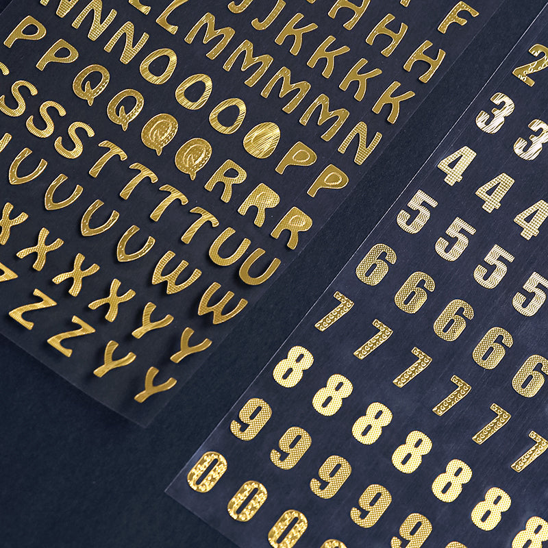 Simple Bronzing Number Alphabet PET Sticker c-原