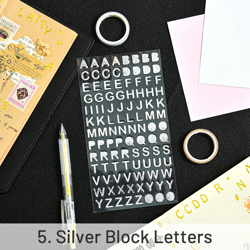 Simple Bronzing Number Alphabet PET Sticker sz59