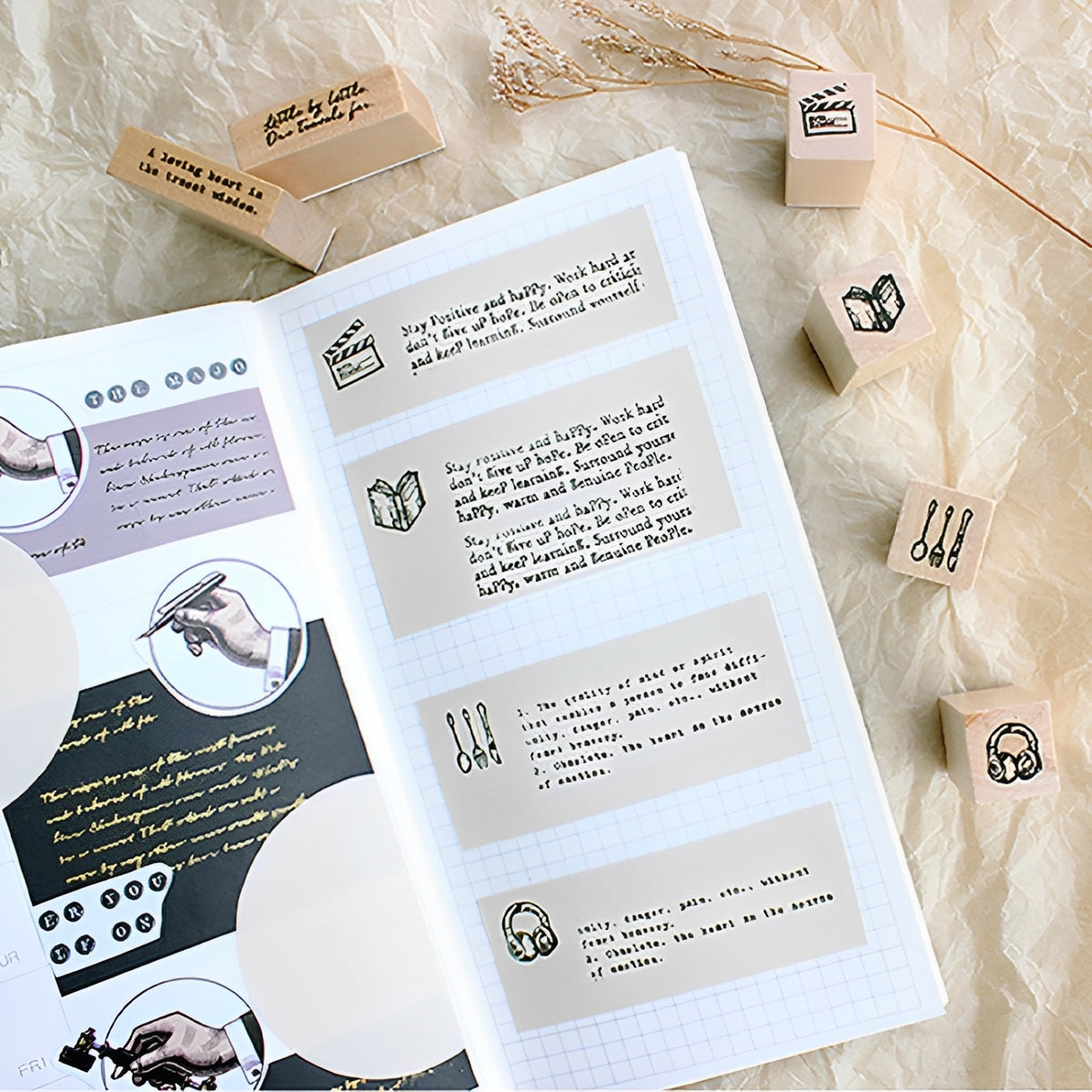 Simple Design Circle Plaid Numbers Letters Wooden Rubber Stamp b5-原图改
