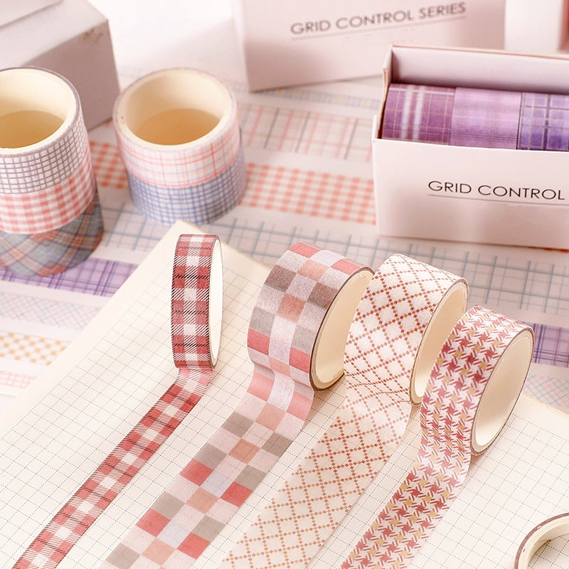 Grid Pattern Washi Tape - Set of 6 - Pink