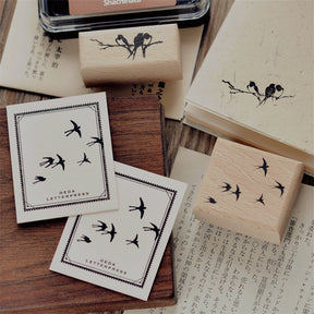 Simple Flying Swallow Wooden Rubber Stamp a