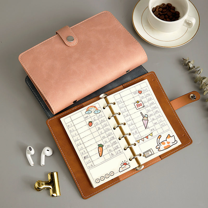 Simple Planet Magnetic Clasp Pocket Loose-Leaf Notebook A6 A7 Multi-Purpose Journal c-原