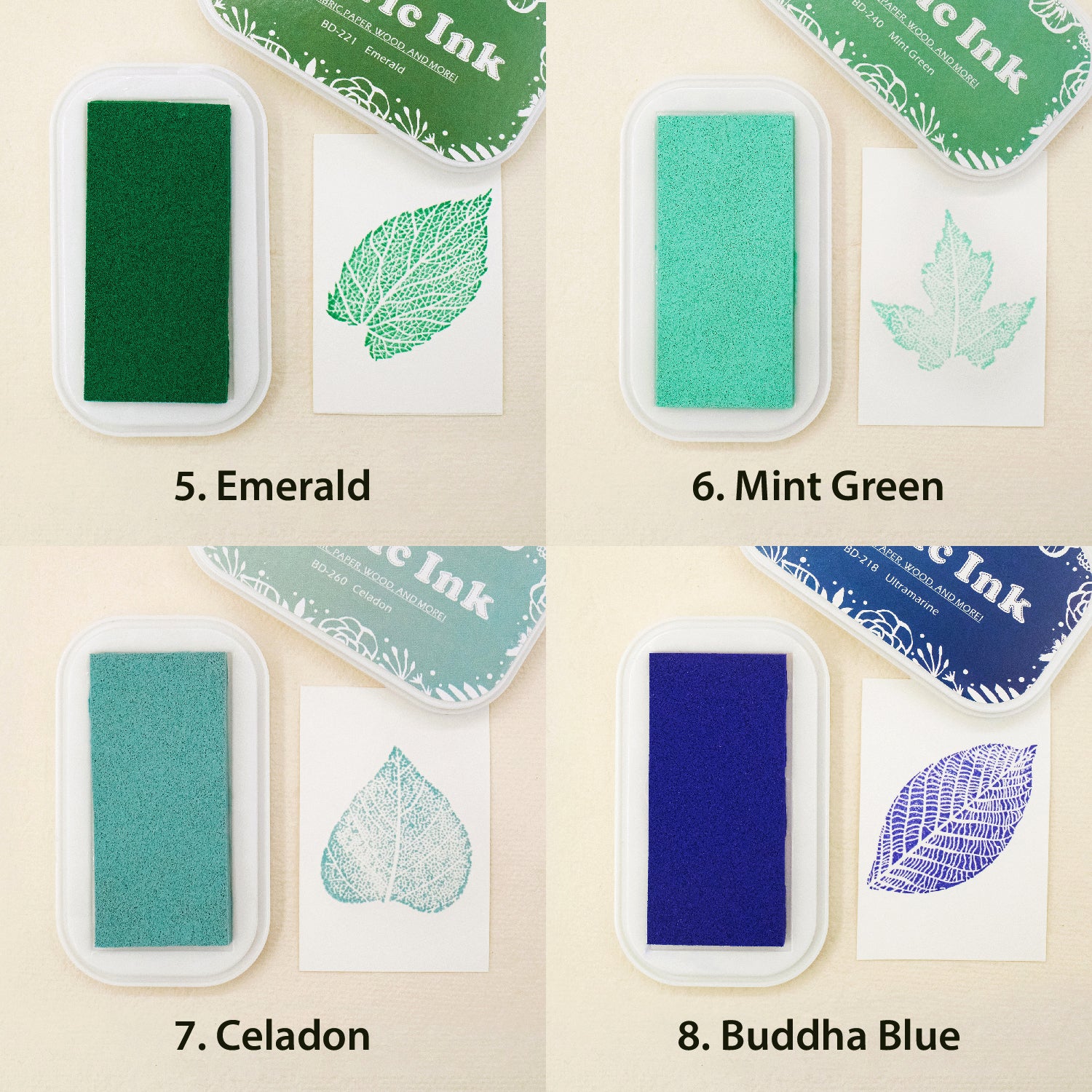 Leaf Wooden Rubber Stamp Ink Pad Set1