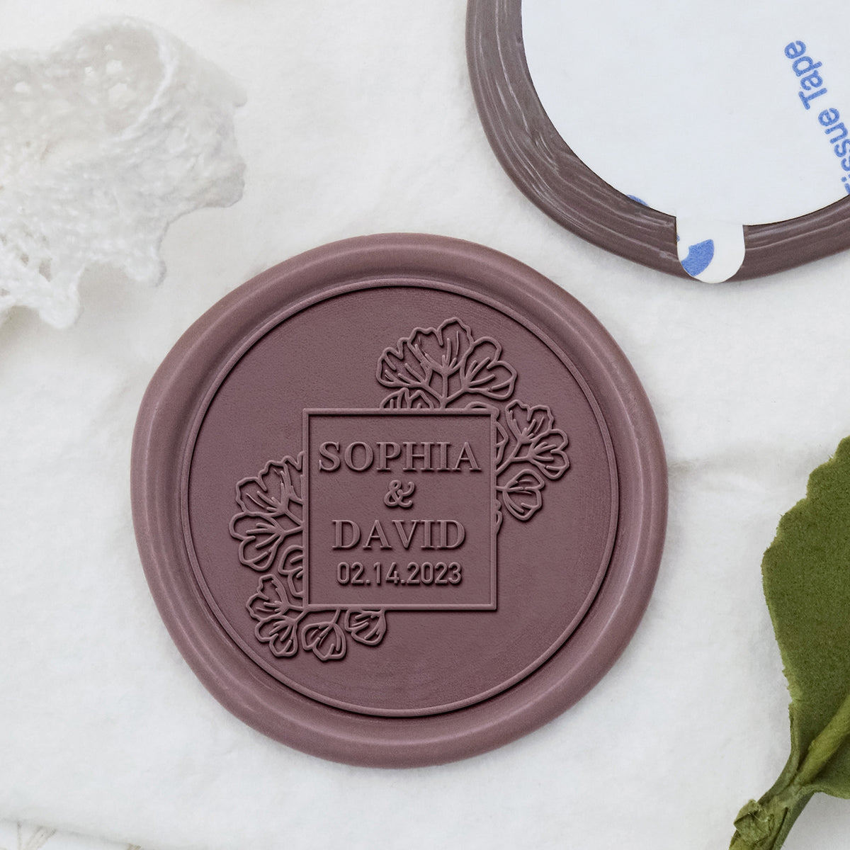 Custom Wax Seal Stickers - Custom Tulip Wedding Name and Date Wax Seal Stickers