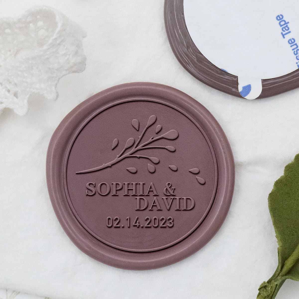 Stamprints Custom Leaves Falling Wedding Name and Date Wax Seal Stickers 1