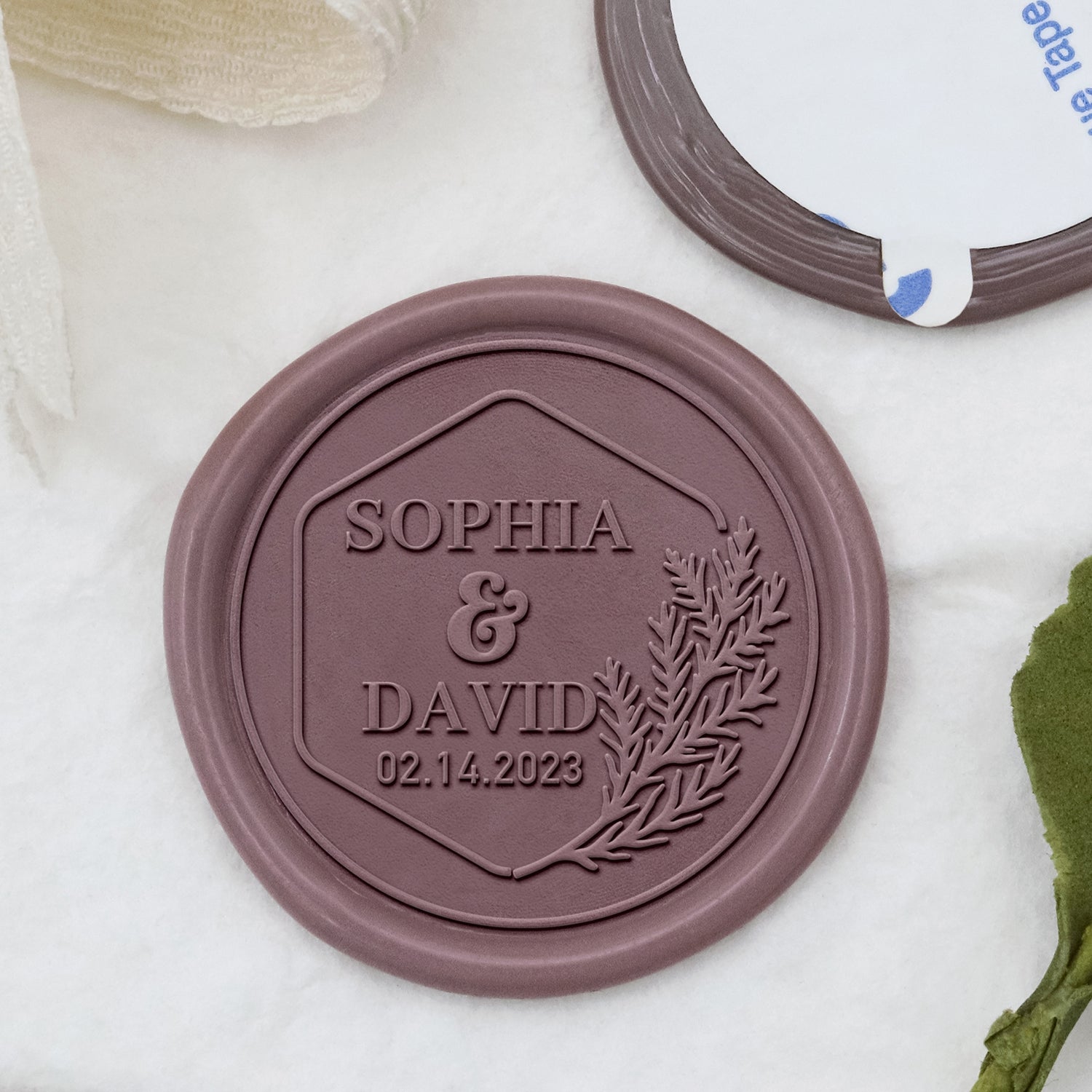 Stamprints Custom Olive Branch Wedding Name and Date Wax Seal Stickers 1