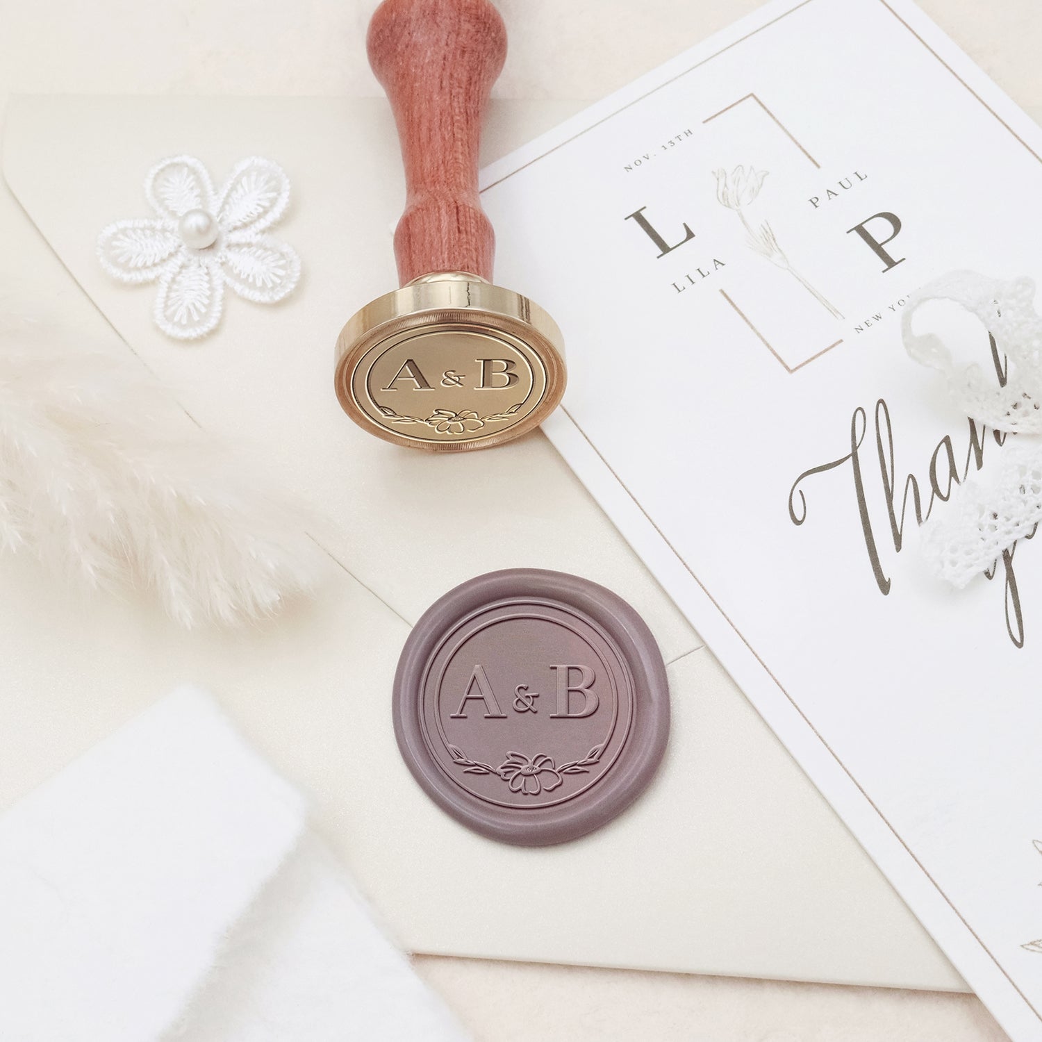 Custom Bloom Wedding Initials Wax Seal Stamp & Wax Seals