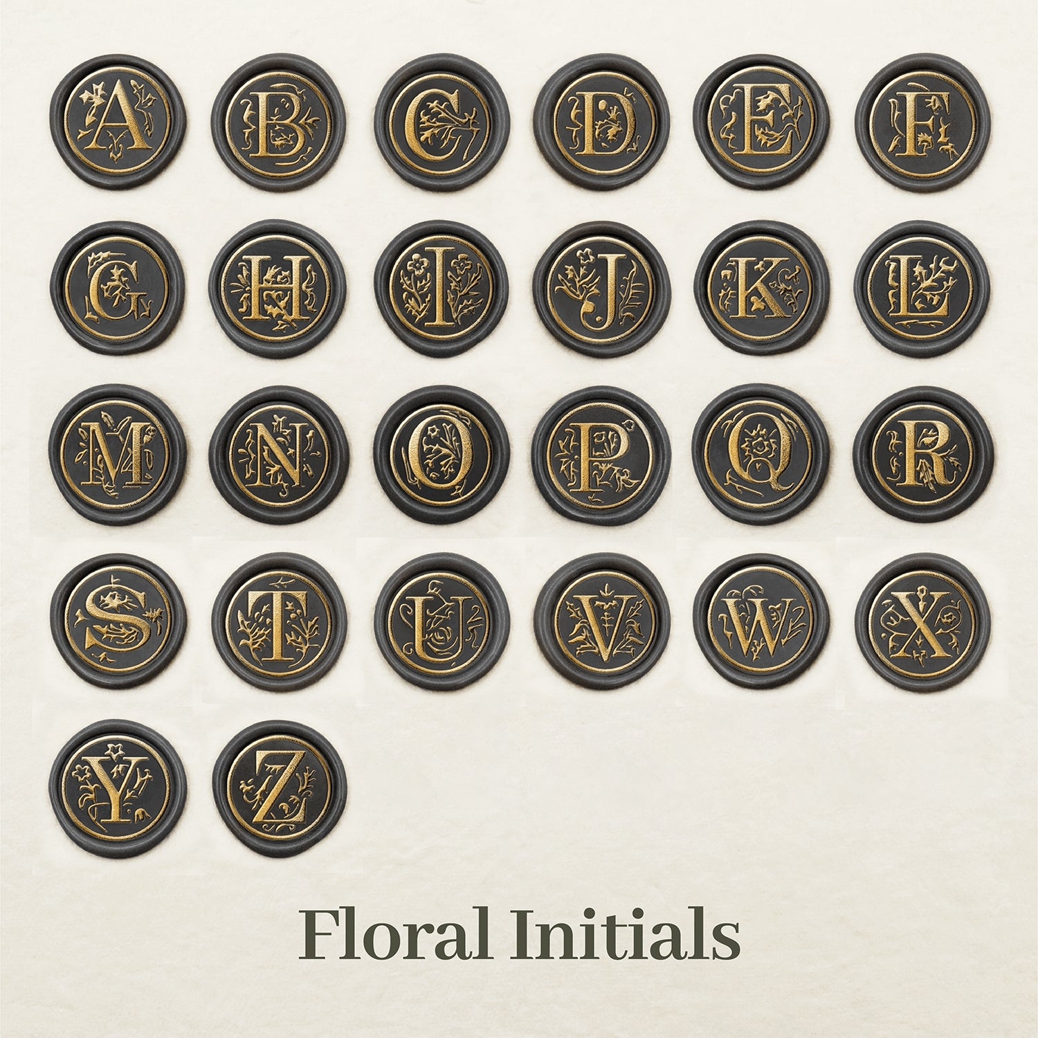 Floral Single Initial Wax Seal Stamp - 26 Letters