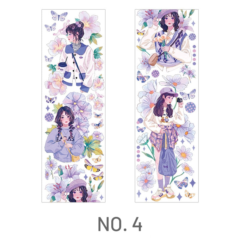 Girl and People Themed Purple Flower PET Sticker-sku4