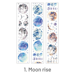 Moon-Long Strip PET Sticker - Moon, Fruit, Fish, Flower